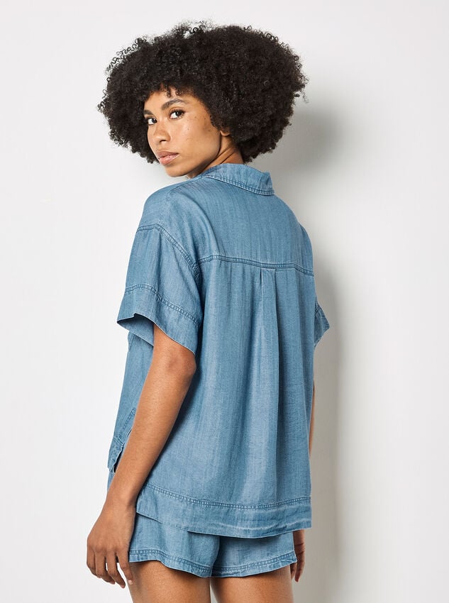 Lightweight Denim Blouse, Blue, large