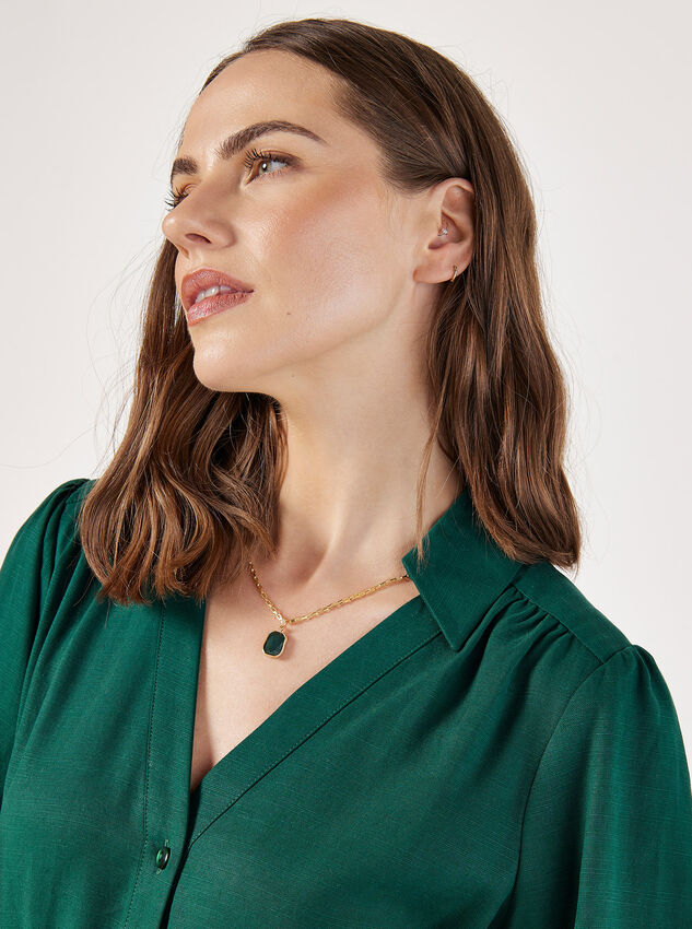 Balloon Sleeve Blouse, Green, large