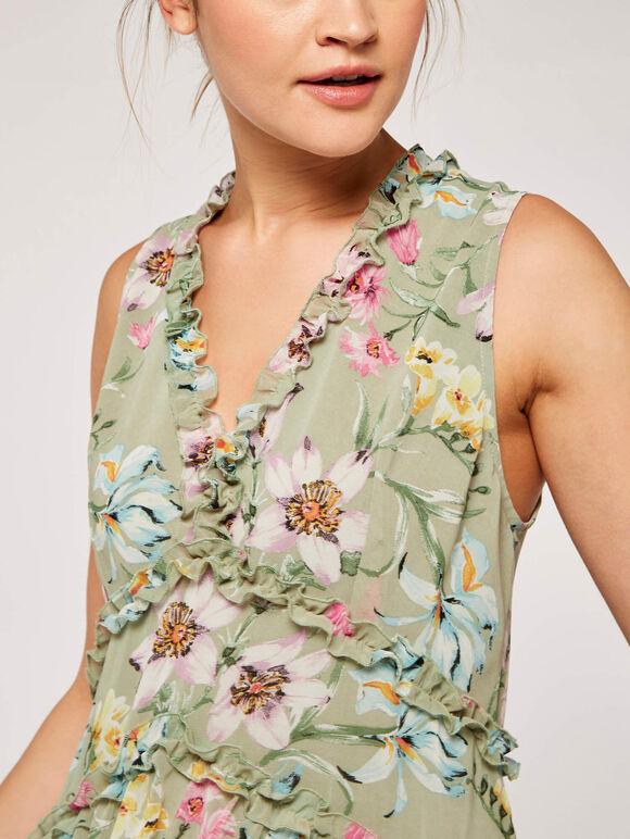 Floral Tiered Ruffle Dress, Mint, large