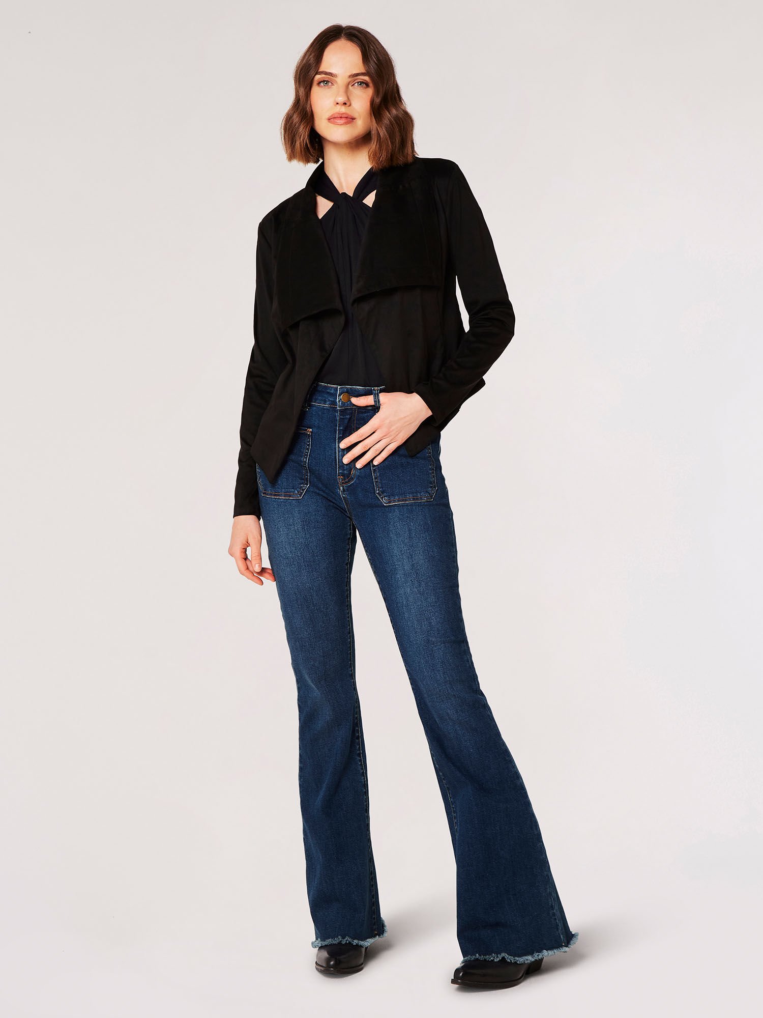 Cropped Suede Waterfall Jacket Apricot Clothing