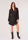 Twill Shirt Mini Dress, Black, large