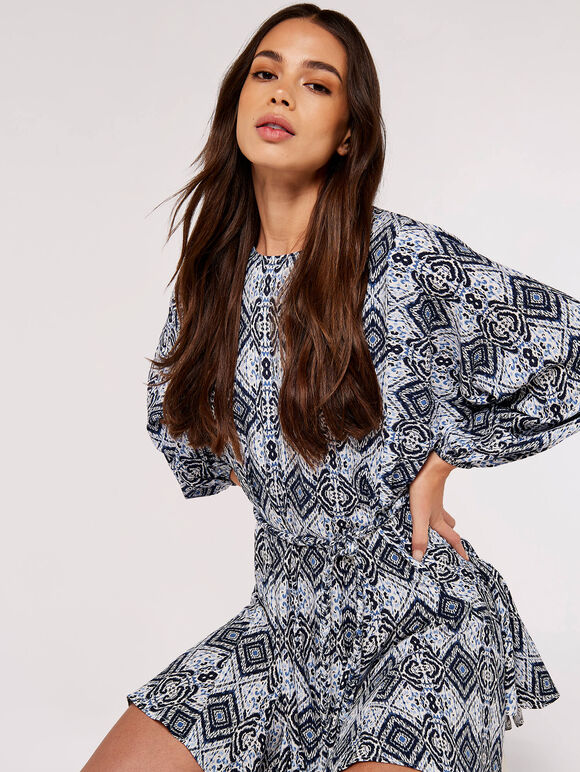 Ikat Mini Dress, Navy, large