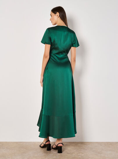 Satin Ruffle Wrap Maxi Dress