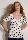 Polka Dot Tie Front Top, White, large