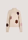Embroidered Flower Chunky Knit Jumper, Stone, large