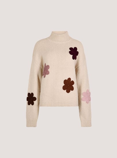 Embroidered Flower Chunky Knit Jumper