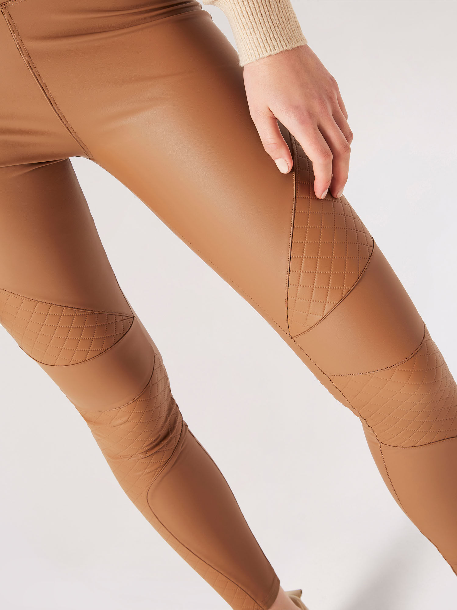 Leggings Mit Einsatzen In Lederoptik Apricot Kleidung