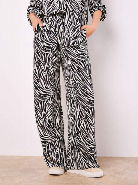 Zebra Print Wide Leg Trousers