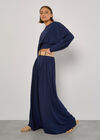 Pleated Palazzo Trousers With Belt, Navy, large