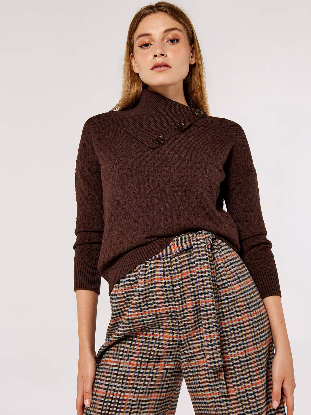 Button Neck Textured Jumper