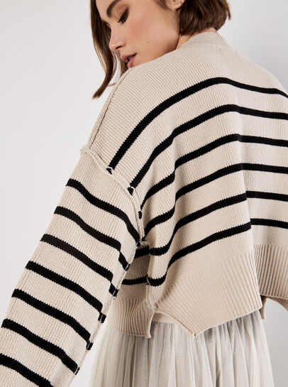Stripe Crop Drop Shoulder Jumper