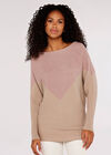 Chevron Ribbed  Batwing Jumper, Pink, large