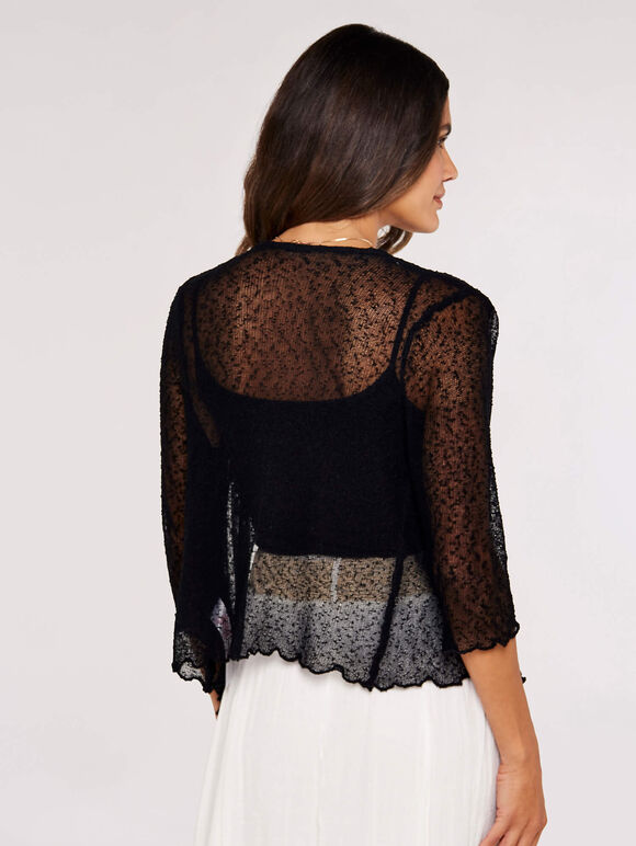 Popcorn Knit Shrug, Black, large
