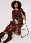 Patchwork Chiffon Midi Dress, Black, large