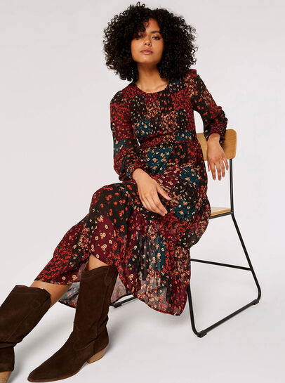Patchwork Ditsy Midi Dress