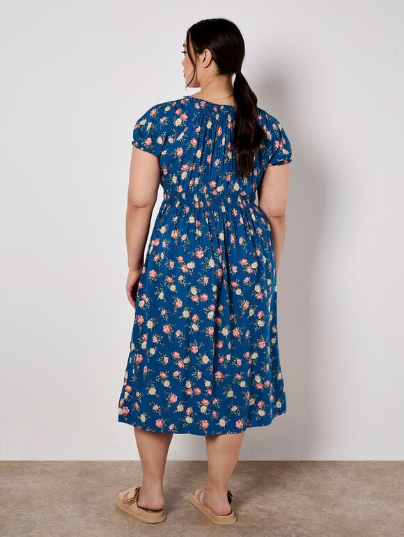 Vintage Rose Milkmaid Midi Dress, Blue, large