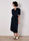 Button Down Linen Blend Midi Dress, Navy, large