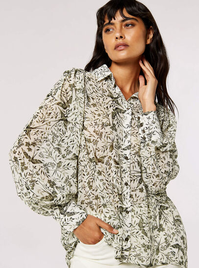 Illustrated Birds Chiffon Shirt