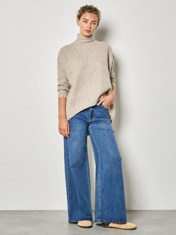 Rainbow Fleck Cape Jumper, Stone, large