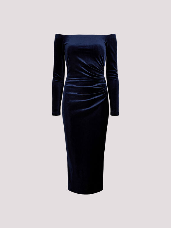 Bardot Velvet Midi Dress , Navy, large
