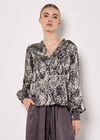 Snakeskin Hammered Satin Blouse, Grey, large