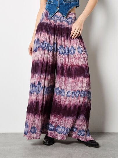 Tie Dye Stripe Crinkle Palazzo Trousers