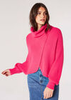 Pull portefeuille côtelé à col bénitier, Fuchsia, grand