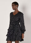 Gold Foil Spot Tiered Mini Dress, Black, large
