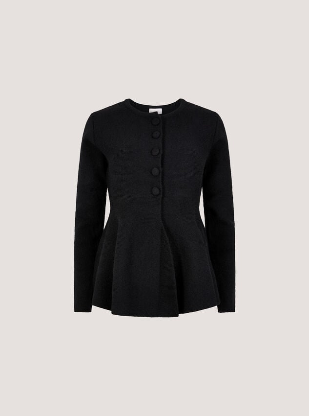 Peplum Hem Rbbed Knit Cardigan, Black, large