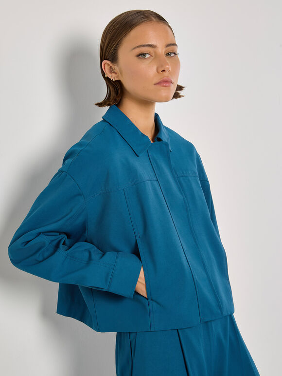 Soft Tailored Cropped Jacket, Teal, large