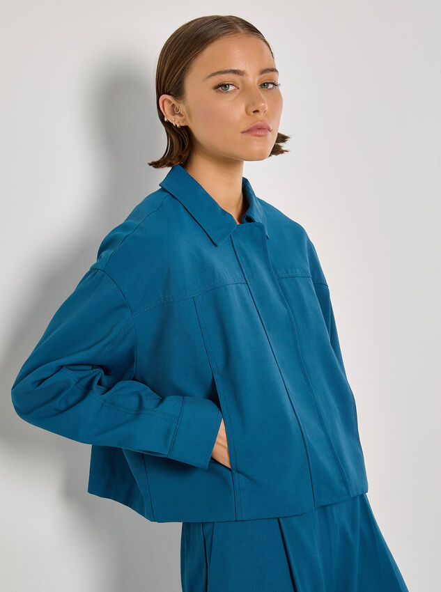 Soft Tailored Cropped Jacket, Teal, large