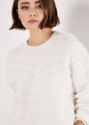Fluffy Stripe Jumper, White, large