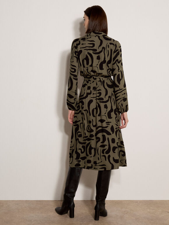 Abstract Brushstroke Midi Dress, Khaki, large