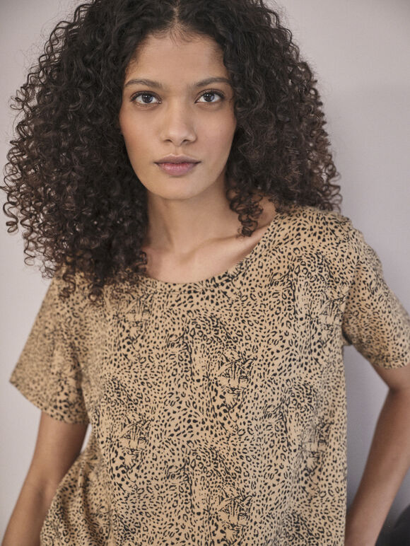 Lounge-T-Shirt mit Camo-Leopardenmuster, Stein, groß