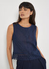 Cotton Lace Bow Top, Navy, large