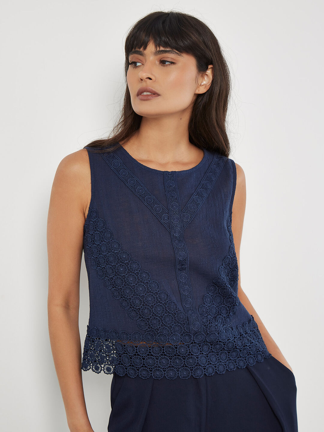 Cotton Lace Bow Top