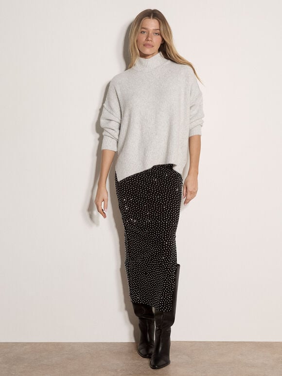 Brushed High-Low Oversized Jumper, White, large