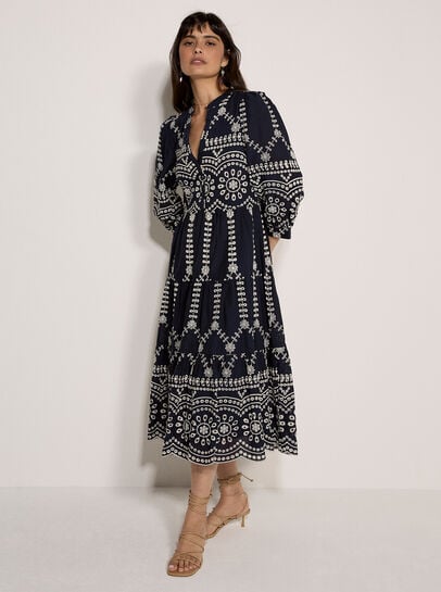 Floral Broderie Anglaise Midi Dress