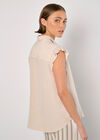 Ruffle Sleeve Soft Slub Blouse, Stone, large
