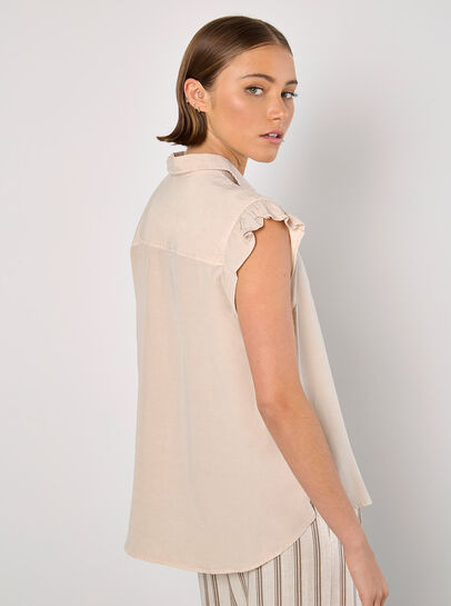 Ruffle Sleeve Soft Slub Blouse