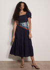 Cotton Tiered Milkmaid Midi Dress, Navy, large