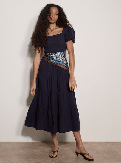 Cotton Tiered Milkmaid Midi Dress