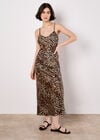 Leopard Print Textured Slip Midi Dress, Stone, large