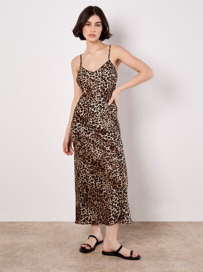 Leopard Print Textured Slip Midi Dress