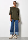 Cotton Blend Ruched Side Jumper, Khaki, large