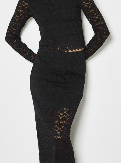 Floral Leaf Lace Midi Skirt