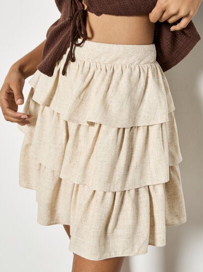 Linen Blend Ruffle Tiered Mini Skirt