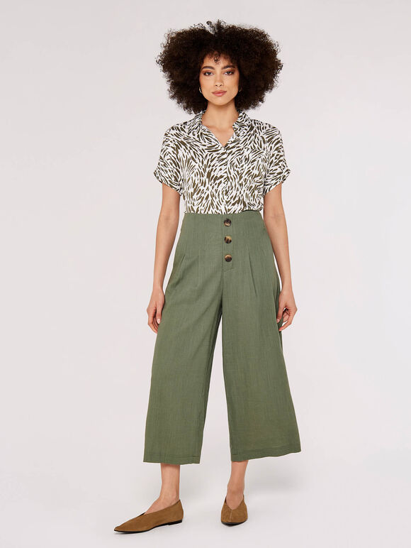 Linen Mix Culotte , Khaki, large