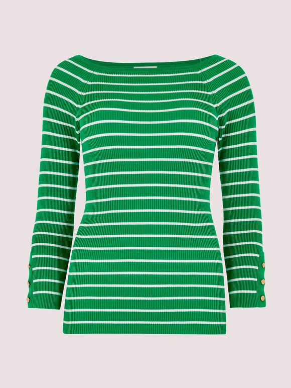  Gerippter Pullover mit Streifen, Grün, Größe L