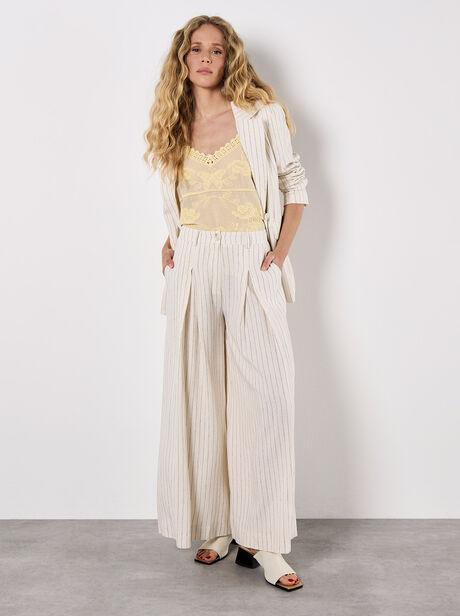 Pinstripe Pleat Palazzo Trousers